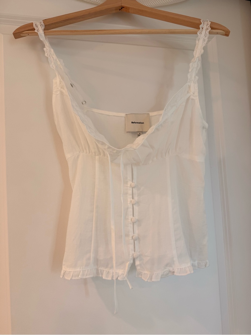 Reformation White Lace-Trim Button-Front Eveline Top - Picture 5 of 12